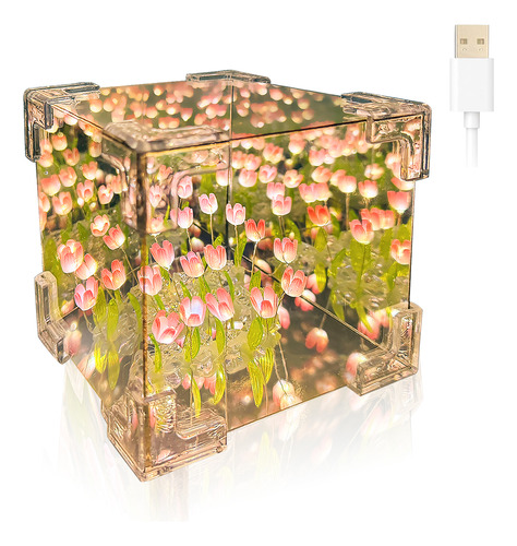 Lámpara Luz Noche Tulipanes Usb Espejo Decoración Led Diy