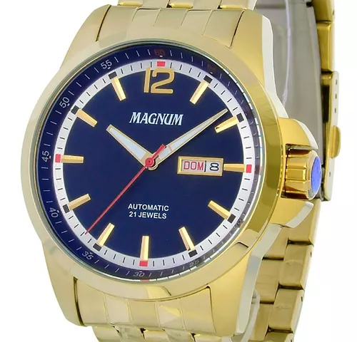 Relógio Magnum Masculino Dourado Automático Aço Ma35075u