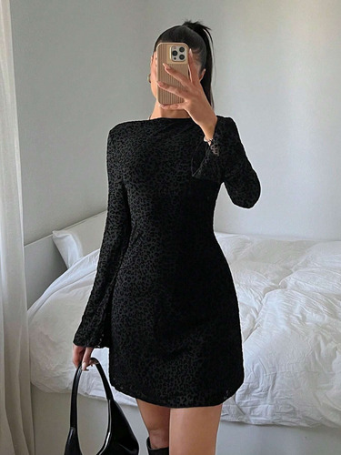 Shein Vestido Espalda Abierta Animal Print Corto Sexy Noche