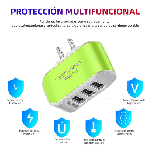 Cargador De 3 Puertos Con Usb Led Multifuncional