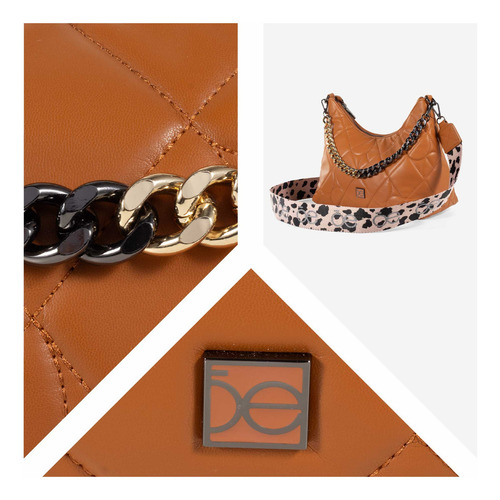 Bolsa Hobo Cloe Para Mujer Acolchado En Forma De Rombos Color Marrón claro