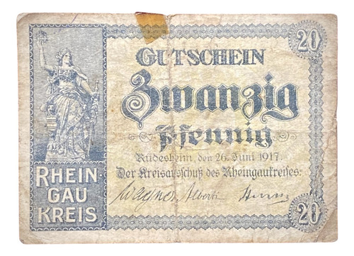 Billete 20 Pfennig Alemania 1917 Notgeld Rheingaukreis (Usado)