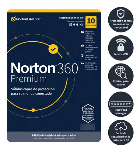 Antivirus  Norton 360 Premium 2024 - 75gb -  1 Ano  10 Disp 