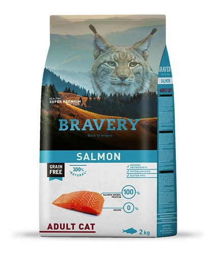 Alimento Bravery Super Premium Adult Cat para gato adulto sabor salmón en bolsa de 2kg