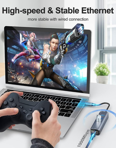 Hub 4 En 1 Usb C A Ethernet & 3 Usb 3.0 Mac / Pc/ Tlf *itech