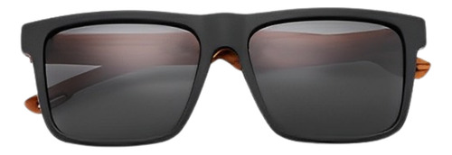 Óculos De Sol Haste De Madeira Masculino Bambu Impresso Lente Preto