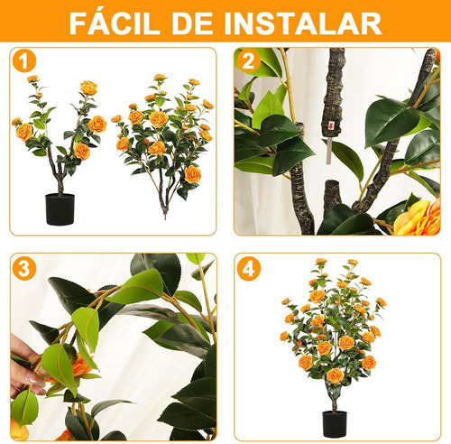 Árbol Artificial Camelia En Maceta Para Hogar Oficina 100cm