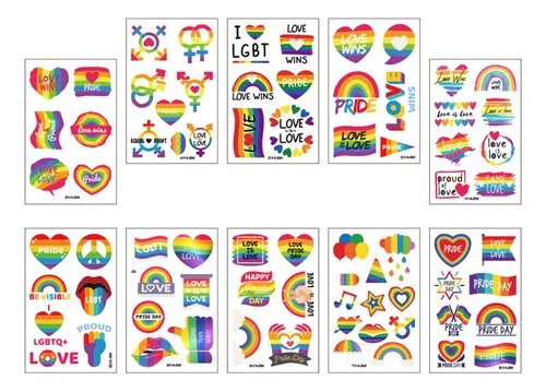Pegatinas De Tatuaje De Bandera Gay, 10 Unidades