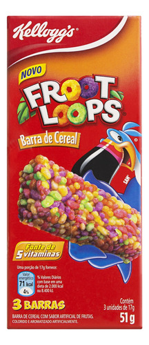 Barra de cereal Kellogg's Froot Loops sabor frutas 17 g pacote x 3