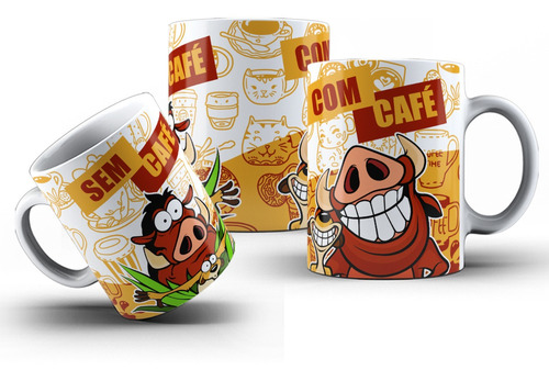 Caneca Timão E Pumba O Rei Leão Com Café Sem Café Porcelana