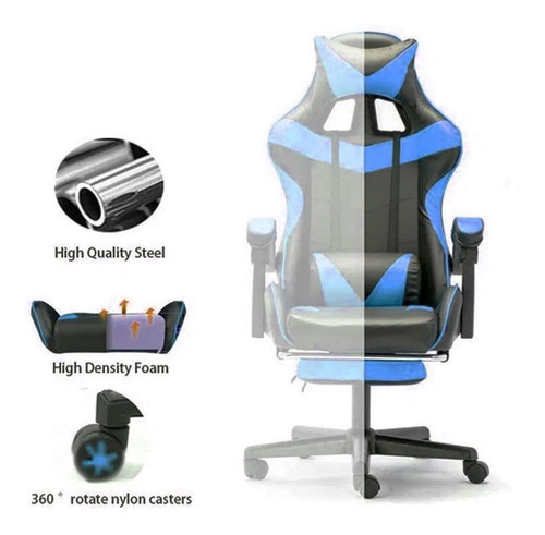 Imagen 3 de 7 de Silla Progamer Pc Xbox Oficina Reclinable Azul Y Negro