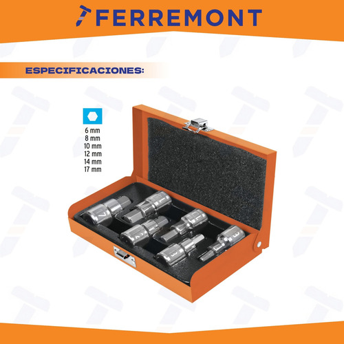 Juego De 6 Dados Cuadro 1/2 Punta Hex Mm Truper 13926