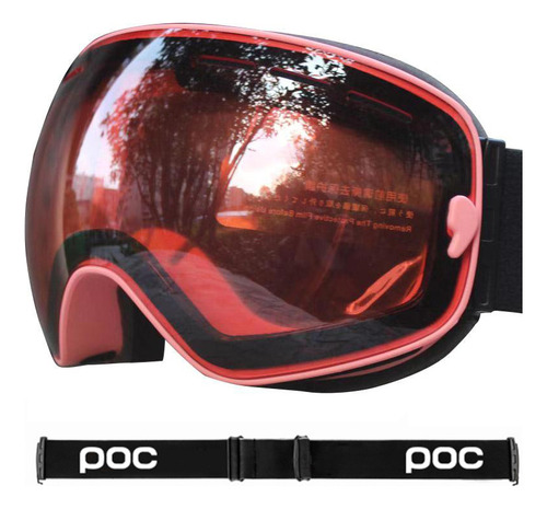 Gafas de esquí de doble capa con revestimiento antivaho y lentes rojas