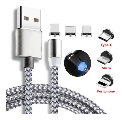 Imagem 2 de 5 de Cabo Magnético Carregador Micro Usb Tipo C Lightining 2 Metr