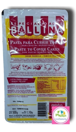 Pasta Para Cubrir Tortas Ballina Sabor Vainilla 500 Grs