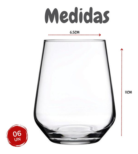 Jogo 06 Copos De Vidro 400 Ml P/ Água Suco Refri Transparent