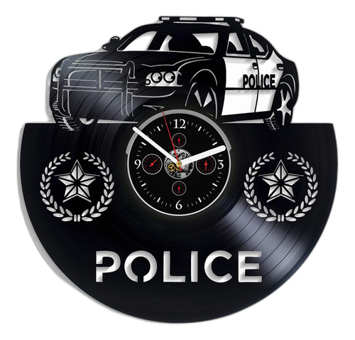 Reloj De Pared Del Coche De Policia Disco De Vinilo Vintage