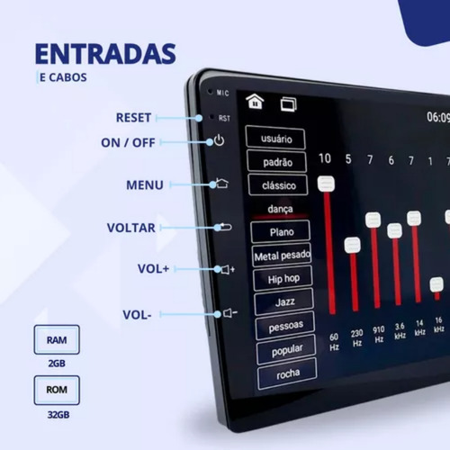 Multimídia 9 Pol Traseira 1 Din Ht-9823ca Android Câmera