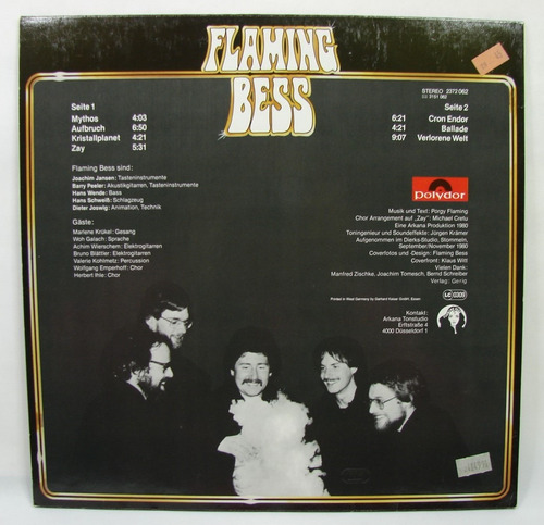 Vinilo Flaming Bess Verlorene Welt 1981 Alemania Ed.+ Sobre (Usado)
