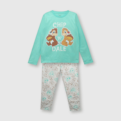 Pijama De Niña De Algodón Celeste Colloky (2 A 12 Años)