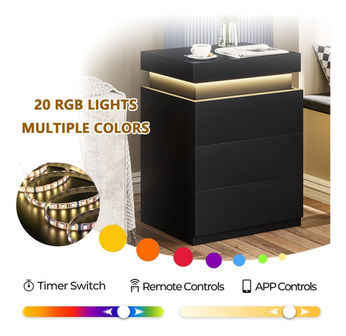 Nightstand With Led Lights And Drawers Night Stand With Top
