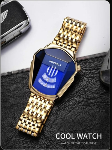 Reloj Cuarzo Hoursly 377 Locomotora Inoxidable Dorado
