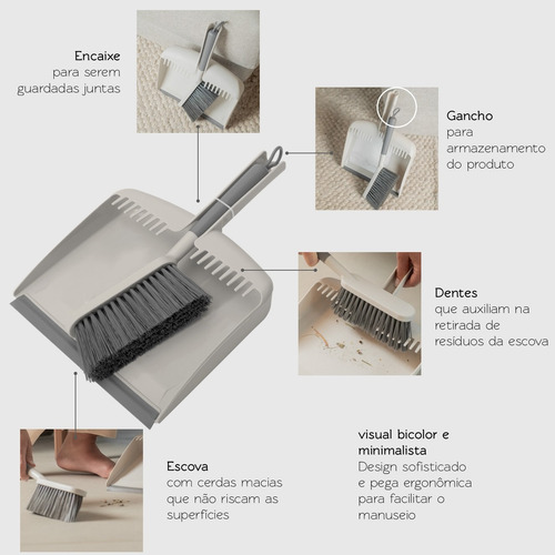 Kit Pá De Lixo De Mão Escova De Chão Ergonômico Para Limpeza
