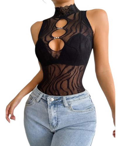 Body Cuello Alto, Tachas, Transparente, Cod 7414 Talla Unica