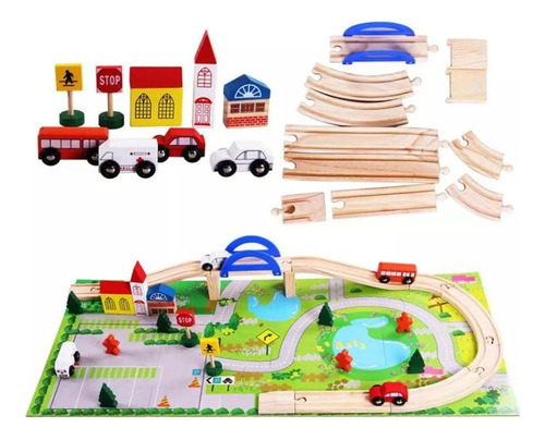 Pista De Autos Con Puente De Madera Juego Infantil