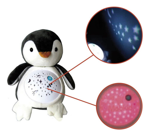 Imagen 8 de 9 de Dormidera Peluche Pingüino, Con Música Y Proyector De Luz, 3