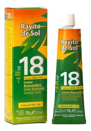 Rayito De Sol - Crema Bronceadora Fps 18 X 70g Local