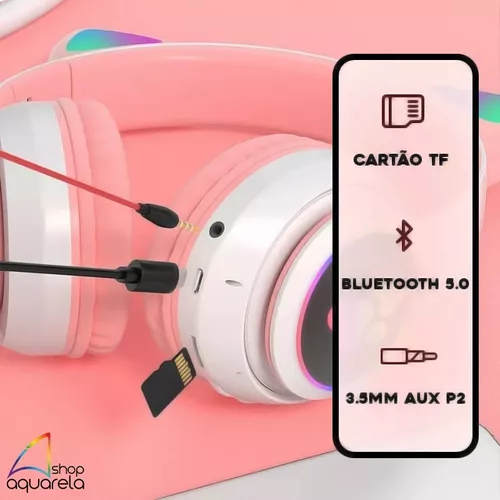 Fone De Ouvido Orelha Gato Led Com 7 Cor Luz Headphone