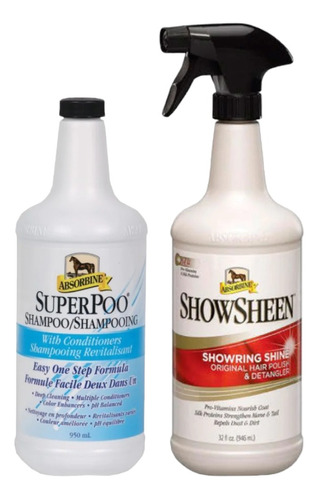 Shampoo Absorbine Superpoo + Acondicionador Show Sheen Líquido en dosificador para cabello pack 2