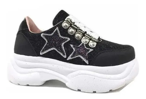 Zapatillas Altas Brillos Negras-plateadas Moda Mail Nuevas | Envío gratis