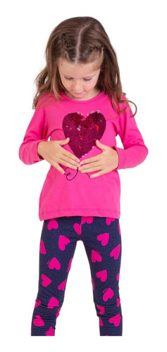 Remera Nena Infantil Aplique Lentejuelas Corazon Algodon