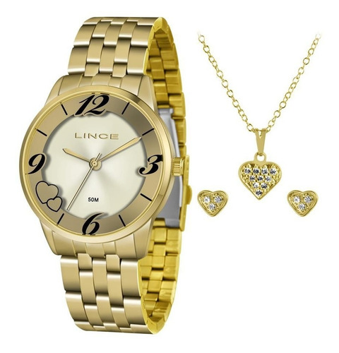 Relógio Lince Feminino Lrg4604l Kw05c2kx Dourado + Semijóia