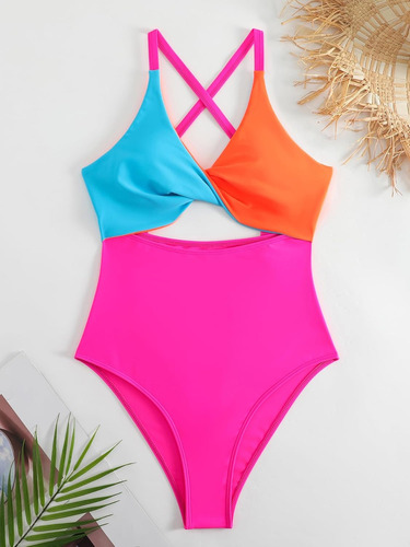 Traje De Baño De Una Sola Pieza Con Bloques De Color Para Mu