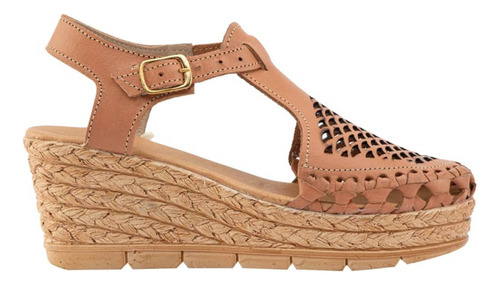 Sandalias Mujer Piel Casual Plataforma Tacón Medio Camel M24