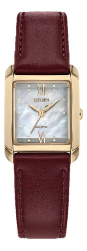 Reloj Citizen 61582 Ew5593-05d Ecodrive Dress Classic Color de la correa Vino Color del bisel Dorado Color del fondo Madre Perla 61582