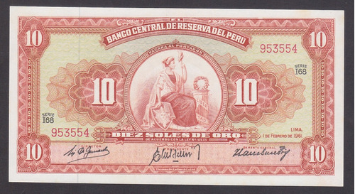 Billete Peru 10 Soles De Oro , 1961