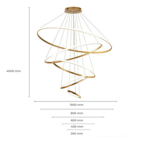 Lustre Led Moderno Pendente Anéis 5 Arcos Pé Direito Duplo