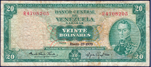 Billete De 20 Bolívares R7 Enero 27 1970 Simón Bolívar