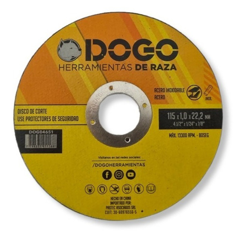 Disco Corte Amoladora 115 X 1mm Metal Acero Inox Dogo 