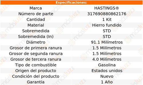 Anillos Pistón Std Conquest L4 2.6l 84/86 Hastings