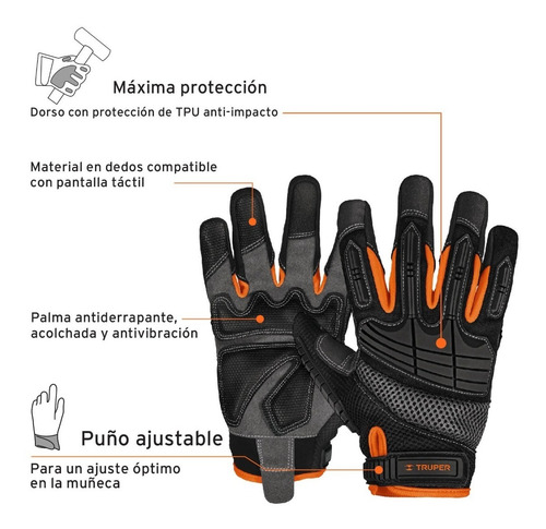 Imagen 2 de 10 de Guante Trabajo Anti Impacto Reforzados Anti Deslizante