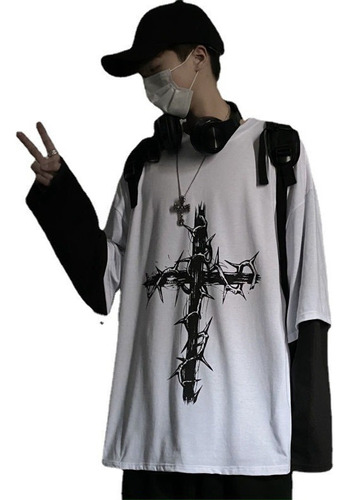 Camiseta Estilo Gótico Gótico Mall Goth Tops Manga Larga Pun