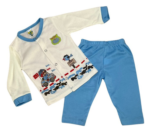 Pijama Para Bebé En Azul De Dos Piezas  De Pantalón Largo