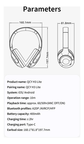 Zya Qcy H3 Lite Anc Fones De Ouvido Sem Fio Bluetooth5.3
