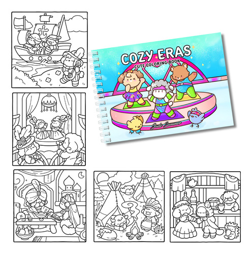 Cozy Eras Livro Para Colorir Estilo Bobbie Goods Animais Adoráveis Para Crianças Ou Adultos 40 Desenhos Capa Dura A5 180g