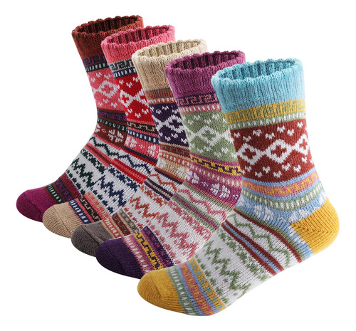 5 Pares Calcetines De Lana De Punto Para Invierno Calcetines